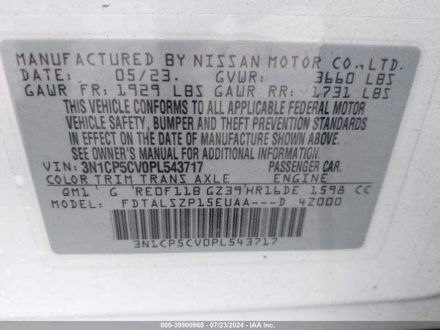 3N1CP5CV0PL543717 Nissan Kicks Sv Xtronic Cvt
