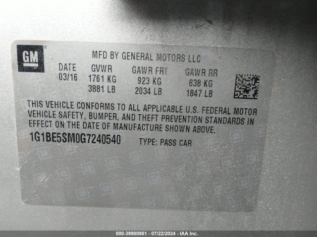 Chevrolet Cruze Lt Auto 2016 1G1BE5SM0G7240540 Image 9
