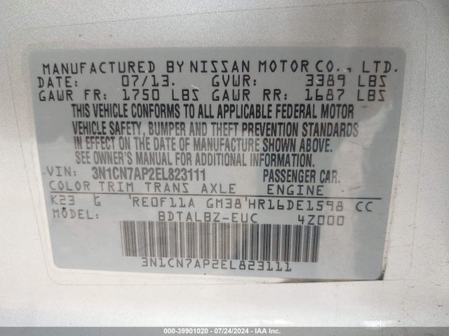 Nissan Versa 1.6 Sv 2014 3N1CN7AP2EL823111 Image 9