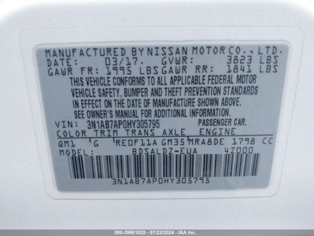 3N1AB7AP0HY305795 Nissan SENTRA SV