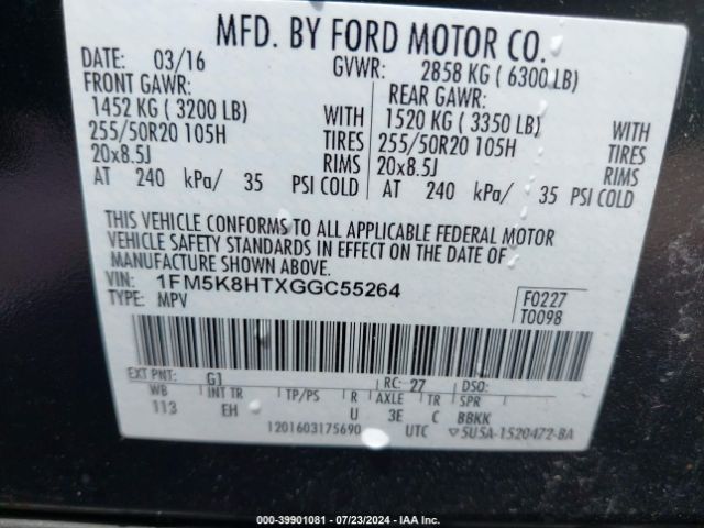 1FM5K8HTXGGC55264 Ford Explorer Platinum