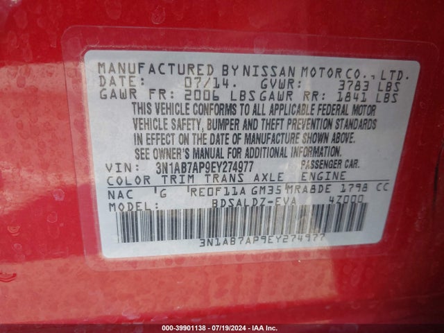 Nissan SENTRA SV 2014 3N1AB7AP9EY274977 Image 9