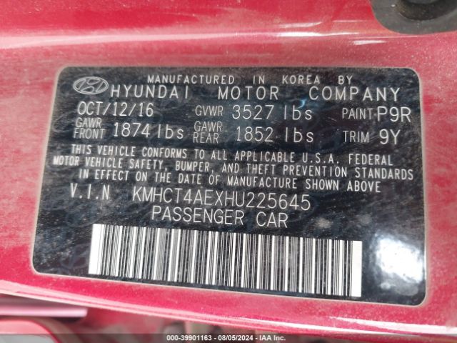 KMHCT4AEXHU225645 Hyundai Accent Value Edition