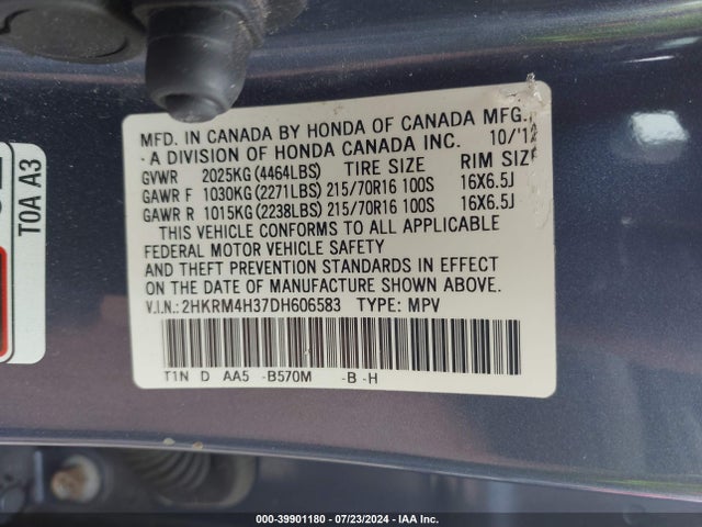 39901180 :رقم المزاد ، 2HKRM4H37DH606583 vin ، 2013 Honda Cr-v مزاد بيع