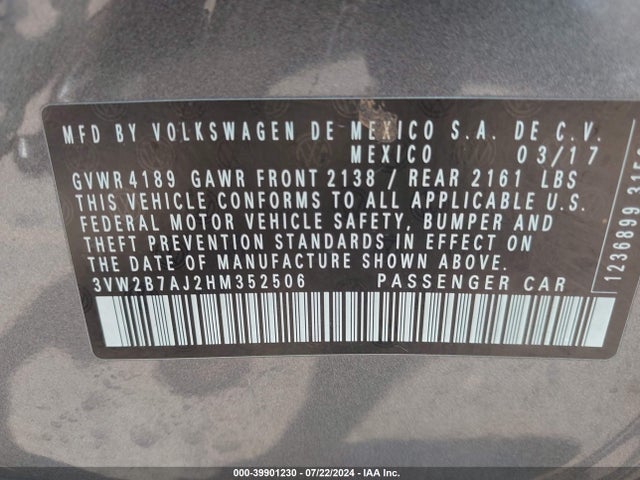 3VW2B7AJ2HM352506 Volkswagen Jetta 1.4t S