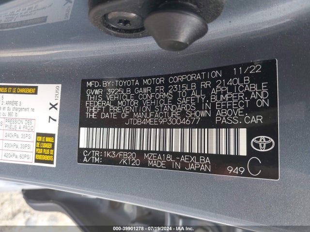 Toyota COROLLA LE 2023 JTDB4MEE9P3004677 Image 9