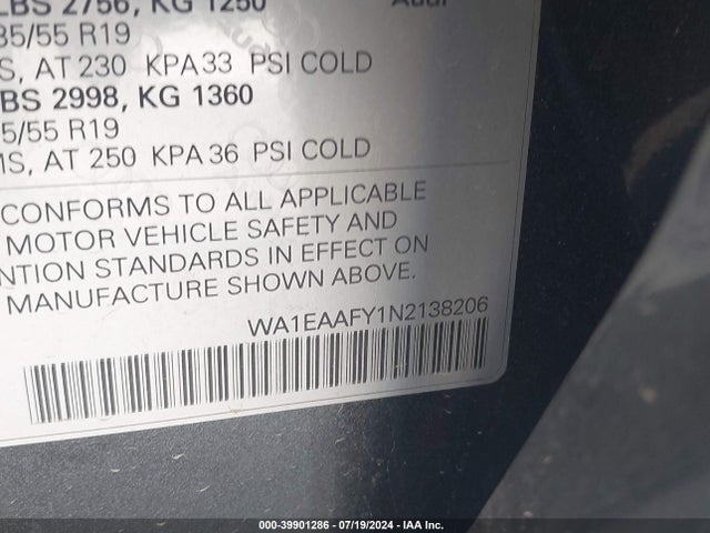 WA1EAAFY1N2138206 Audi Q5 Premium Plus 45 Tfsi S Line Quattro S Tronic