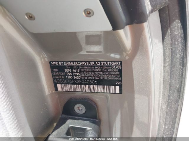 2003 MERCEDES-BENZ SL 500 WDBSK75FX3F040806 Photo 8