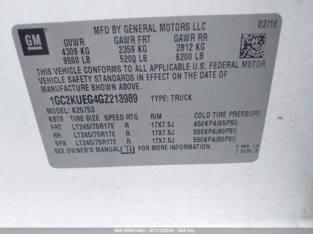1GC2KUEG4GZ213989 Chevrolet Silverado 2500hd Wt