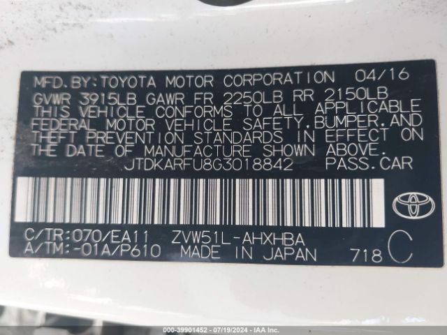 JTDKARFU8G3018842 Toyota Prius Four Touring