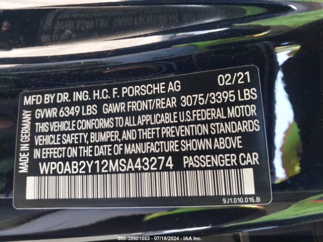 WP0AB2Y12MSA43274 Porsche TAYCAN 4S