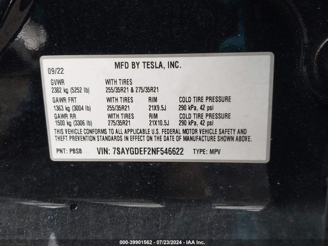 7SAYGDEF2NF546622 Tesla Model Y Performance Dual Motor All-wheel Drive