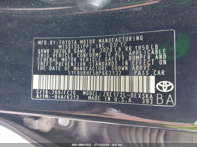 Toyota COROLLA SE 2017 5YFBURHE5HP663132 Image 9