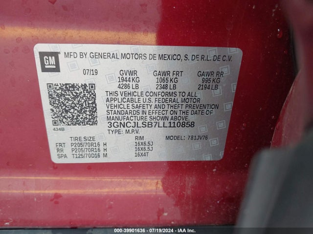 Chevrolet Trax Fwd Lt 2020 3GNCJLSB7LL110858 Image 9