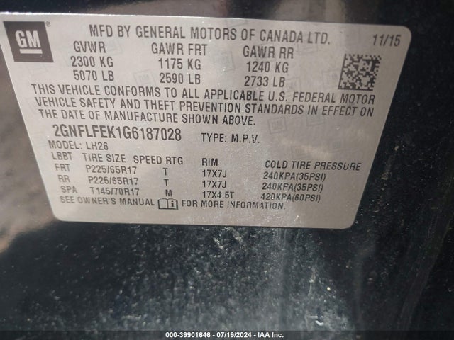 Chevrolet EQUINOX LT 2016 2GNFLFEK1G6187028 Image 9