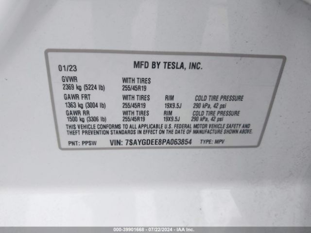 7SAYGDEE8PA063854 Tesla Model Y Awd/long Range Dual Motor All-wheel Drive