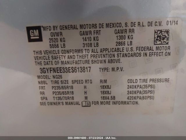 3GYFNEE33ES613817 Cadillac Srx Luxury Collection