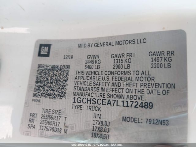 1GCHSCEA7L1172489 Chevrolet Colorado 2wd  Long Box Lt