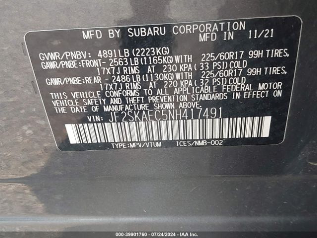 JF2SKAEC5NH417491 Subaru Forester Premium