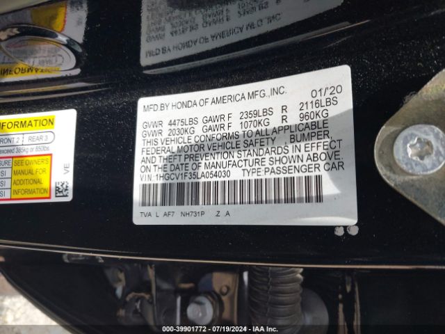 1HGCV1F35LA054030 Honda Accord Sport