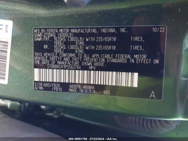 5TDBBRCH1PS562764 Toyota Highlander Hybrid Le