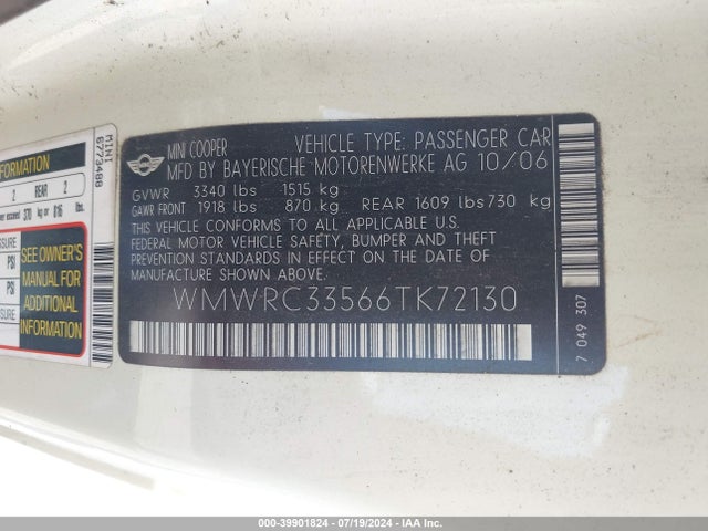 2006 MINI COOPER WMWRC33566TK72130 Photo 8