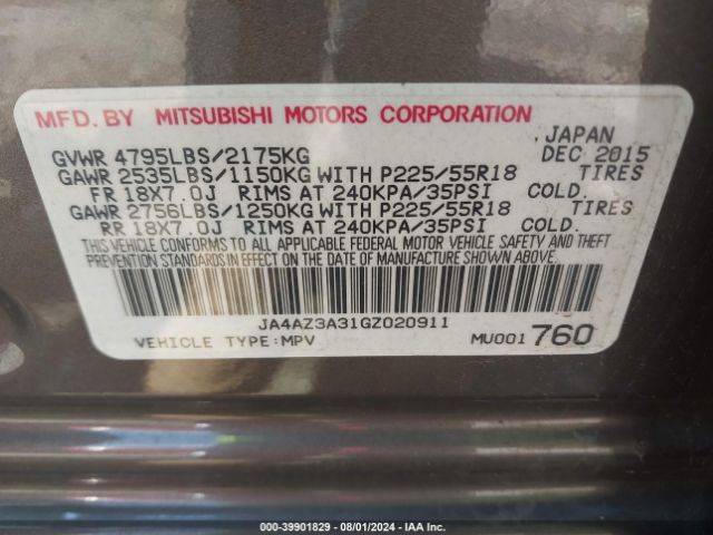 JA4AZ3A31GZ020911 Mitsubishi Outlander Sel
