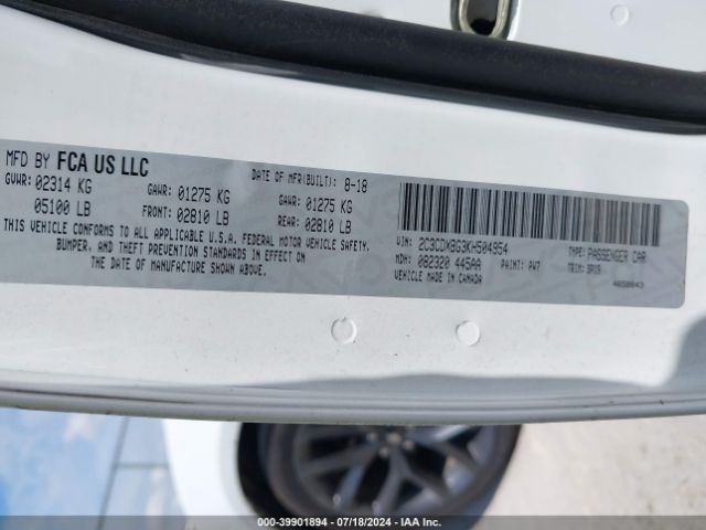 2C3CDXBG3KH504954 Dodge Charger Sxt Rwd