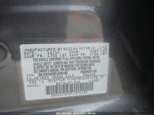 3N1CN7AP0FL876150 Nissan Versa 1.6 S