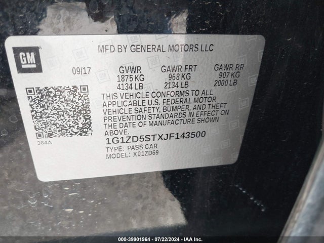 Chevrolet MALIBU LT 2018 1G1ZD5STXJF143500 Image 9