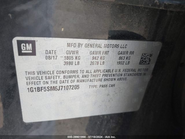 1G1BF5SM6J7107205 Chevrolet Cruze Premier Auto