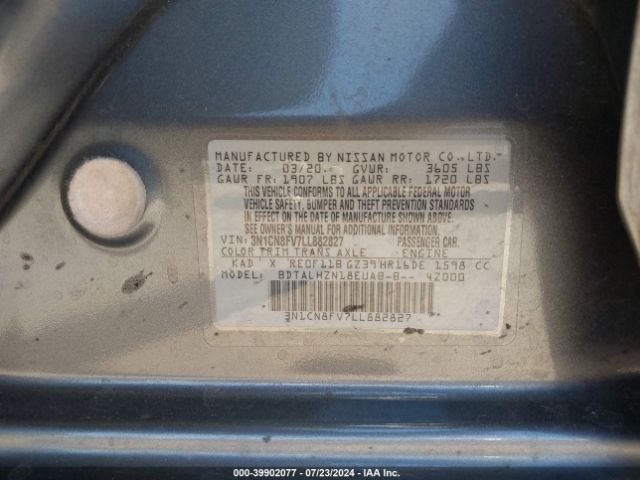 3N1CN8FV7LL882827 Nissan Versa Sr Xtronic Cvt