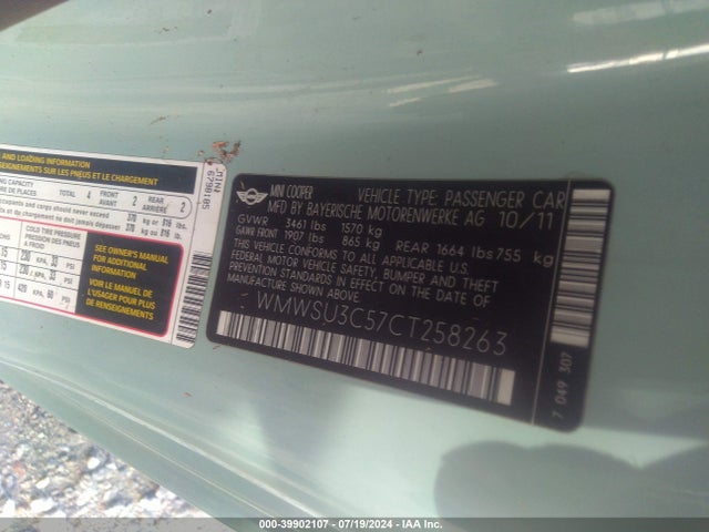 2012 MINI COOPER WMWSU3C57CT258263 Photo 8