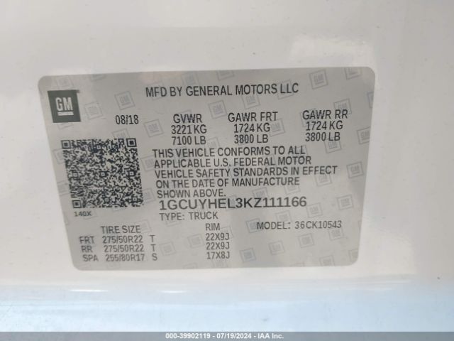 1GCUYHEL3KZ111166 Chevrolet Silverado 1500 High Country
