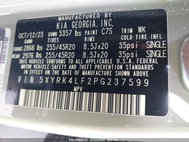 5XYRK4LF2PG237599 KIA SORENTO SX