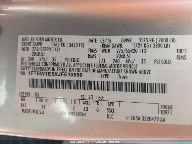 1FTEW1E5XJFE10656 Ford F-150 Xlt