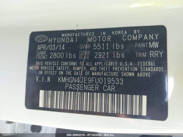 Hyundai Genesis 3.8 2015 KMHGN4JE9FU019533 Image 9