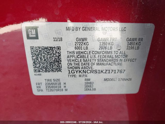 1GYKNCRS1KZ171767 Cadillac XT5 LUXURY