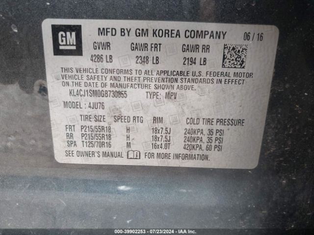 KL4CJ1SM0GB730855 Buick Encore Sport Touring