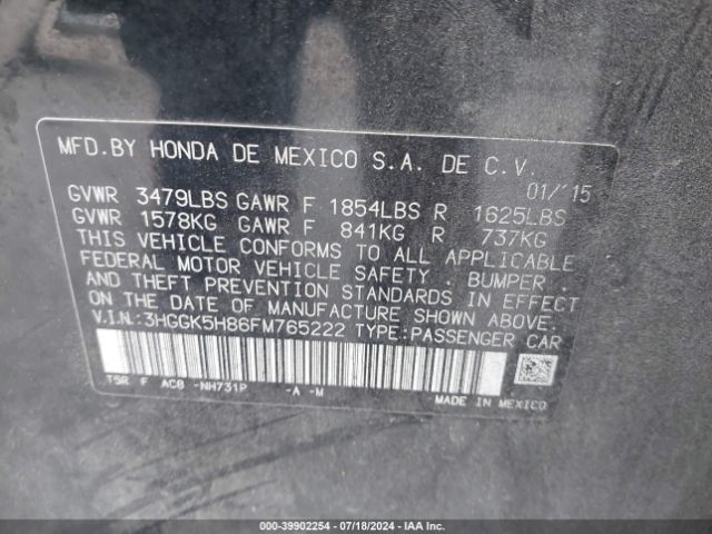 3HGGK5H86FM765222 Honda Fit Ex/ex-l
