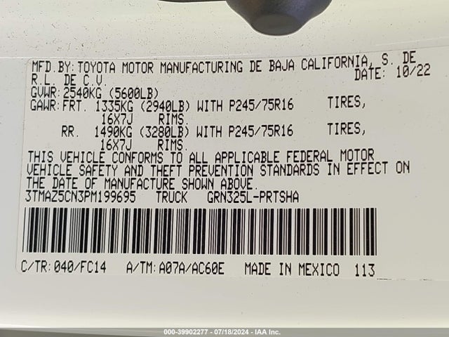 Toyota Tacoma Sr5 V6 2023 3TMAZ5CN3PM199695 Image 9