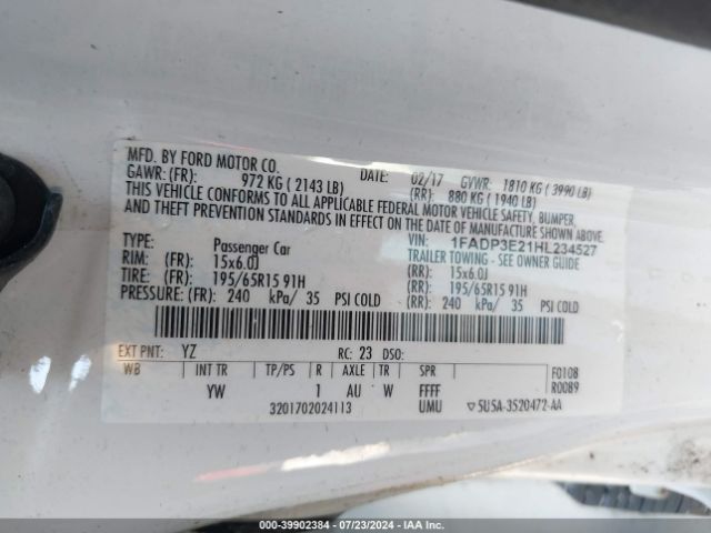 1FADP3E21HL234527 Ford FOCUS S
