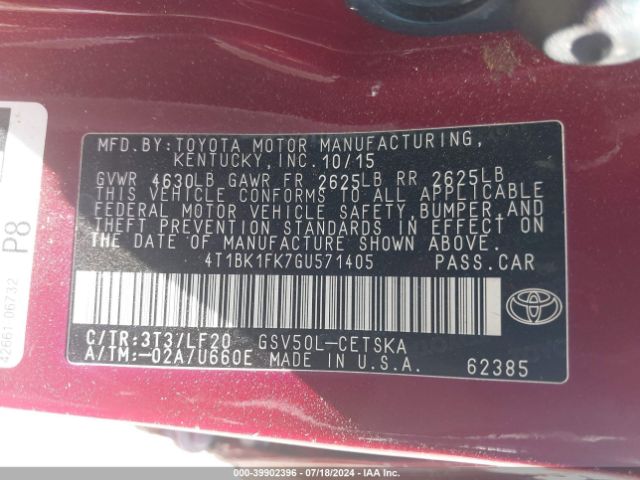 4T1BK1FK7GU571405 Toyota Camry Xse V6
