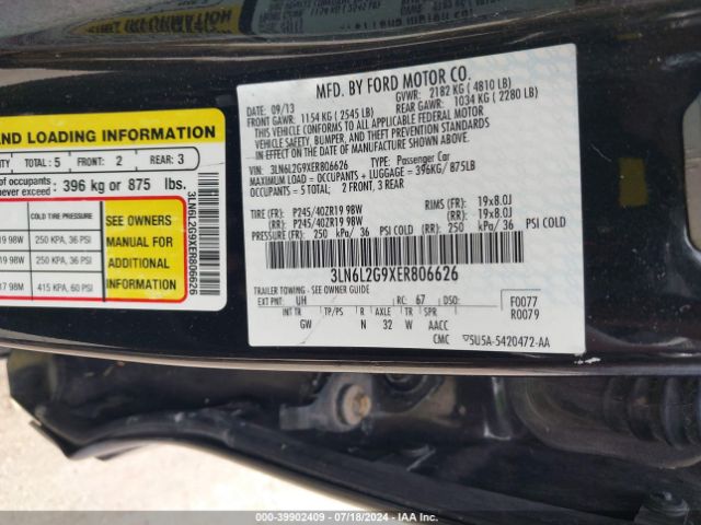 3LN6L2G9XER806626 Lincoln MKZ