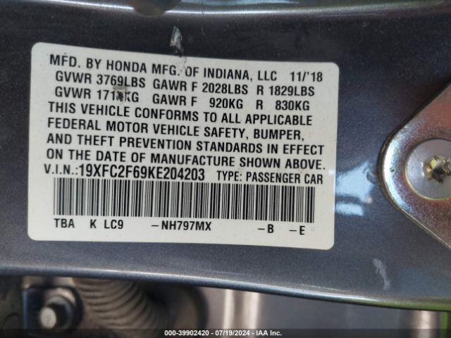 19XFC2F69KE204203 Honda Civic Lx