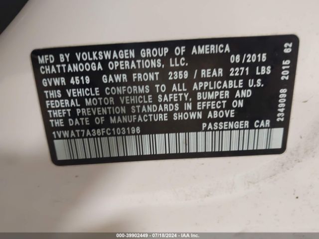 1VWAT7A36FC103196 Volkswagen Passat 1.8t Limited Edition