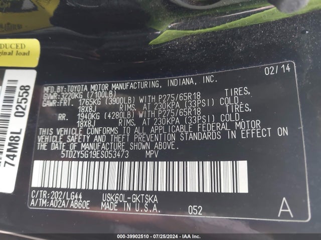 Toyota Sequoia Sr5 5.7l V8 2014 5TDZY5G19ES053473 Image 9