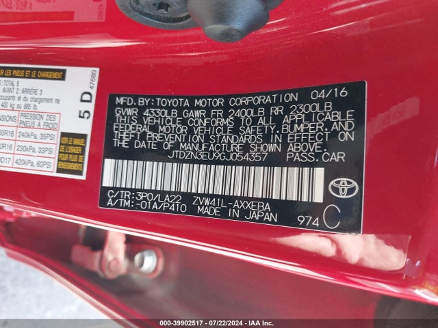 JTDZN3EU9GJ054357 Toyota Prius V Four