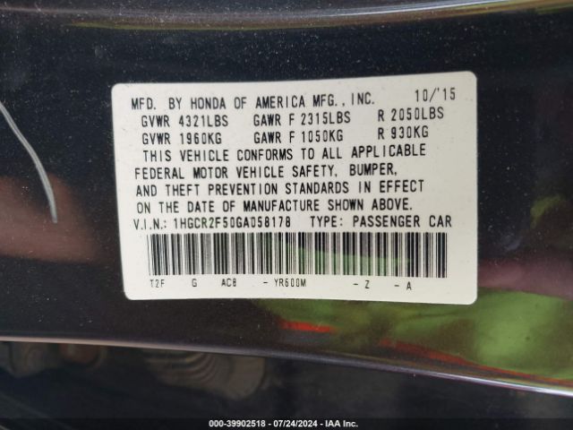 1HGCR2F50GA058178 Honda Accord Sport