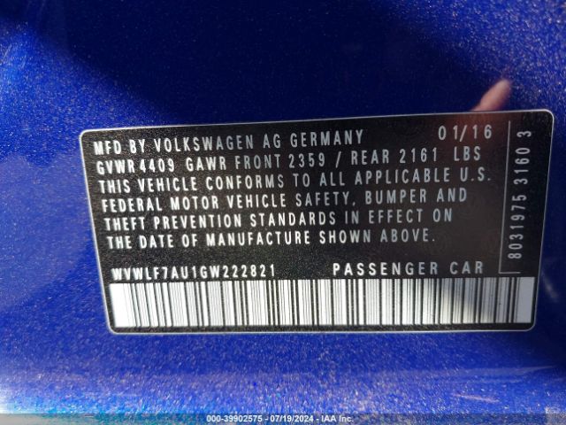 WVWLF7AU1GW222821 Volkswagen Golf R 4-door